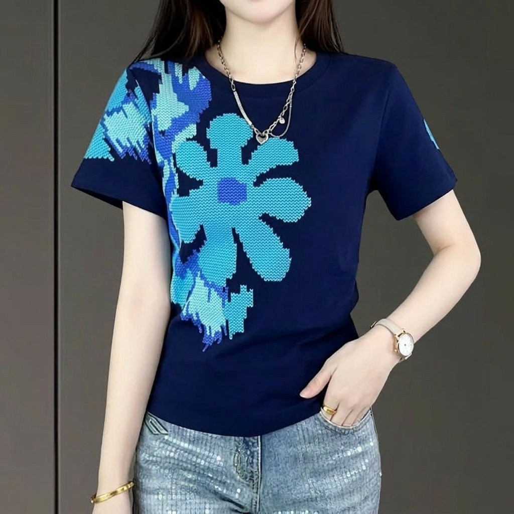 時尚休閒百搭重工修身顯瘦純棉短袖T恤