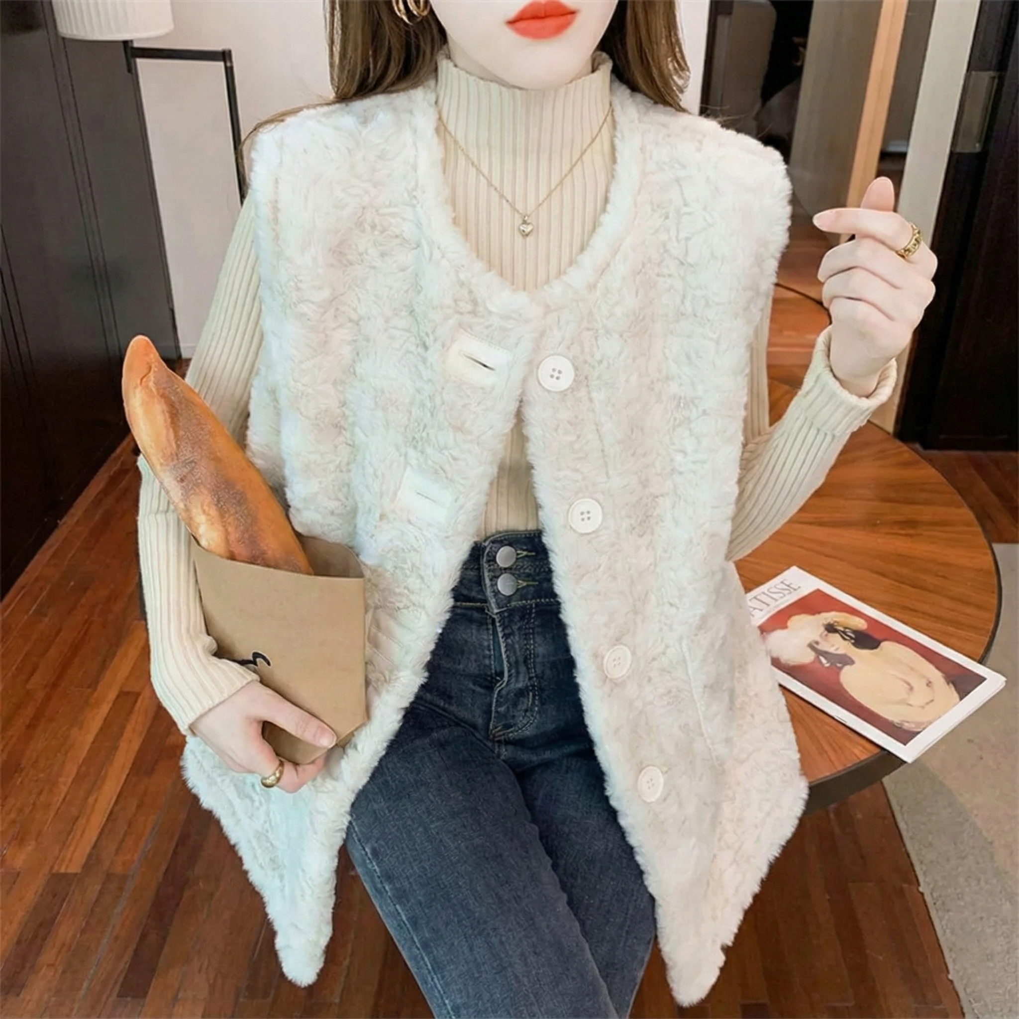 百搭時尚休閒洋氣仿兔毛皮毛一體毛絨馬甲