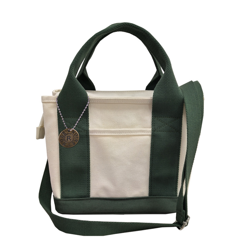 日系風帆布拉鍊單肩款手提帆布袋-HaloBless