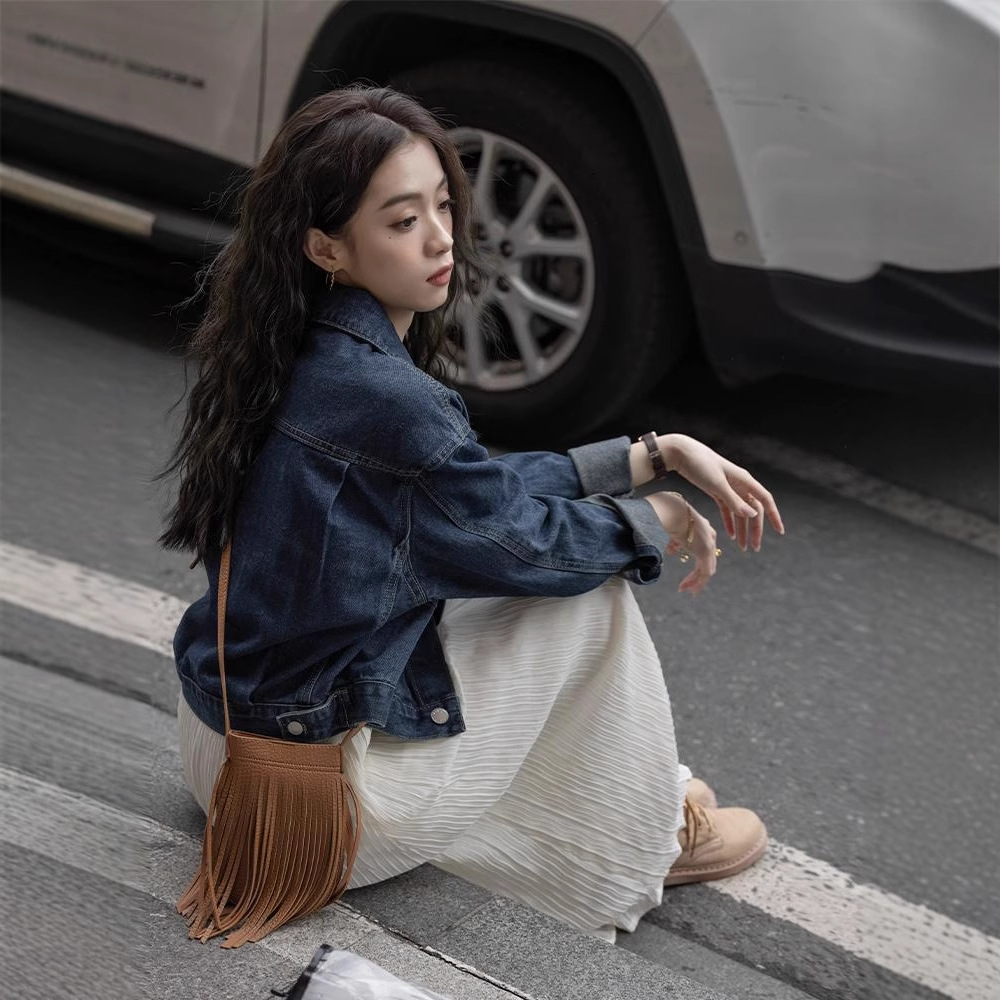 港風休閒韓版寬鬆丹寧藍短版牛仔外套