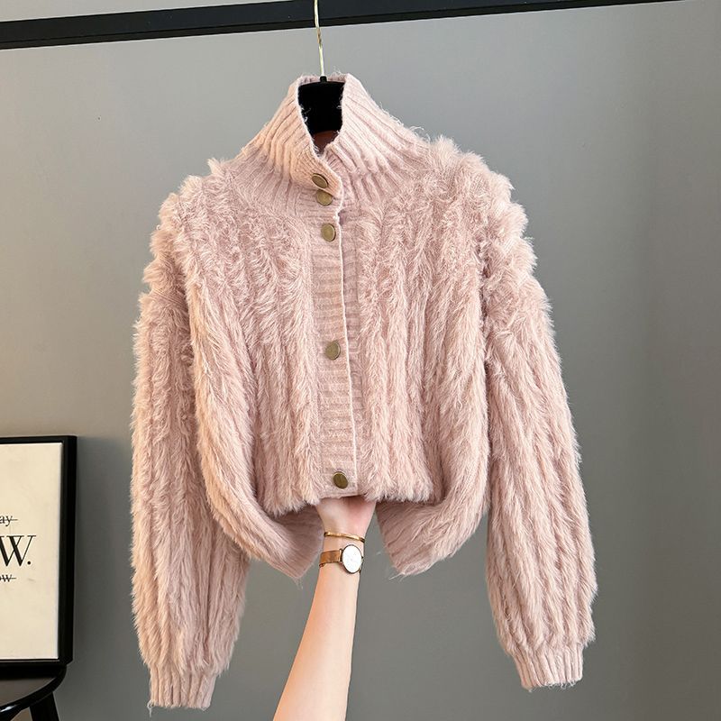 韓版軟糯寬鬆高領毛衣外套針織開衫