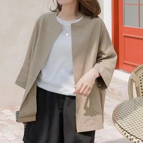氣質優雅簡約寬松舒適七分袖薄款短外套-HaloBless