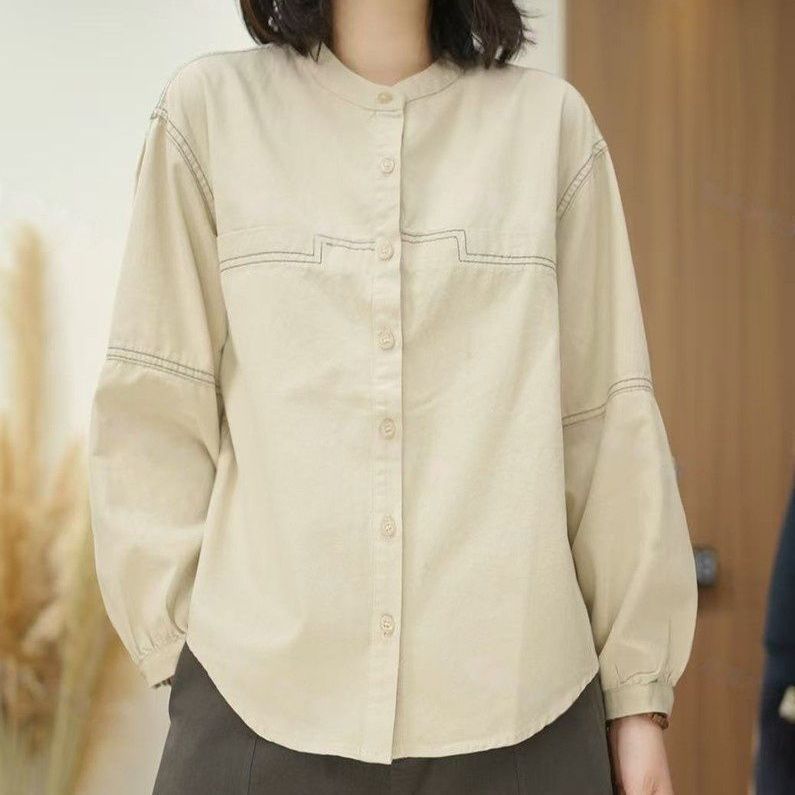 時尚明線設計顯瘦洋氣減齡休閑長袖襯衫-HaloBless