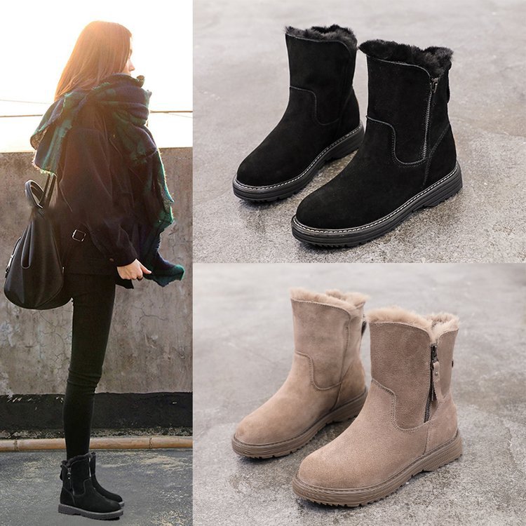 加厚保暖雪地靴英倫風馬丁靴ins網紅平底短靴-HaloBless