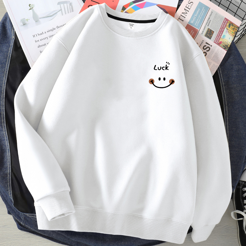 日系簡約印花寬鬆圓領長袖t恤情侶休閒長袖-HaloBless