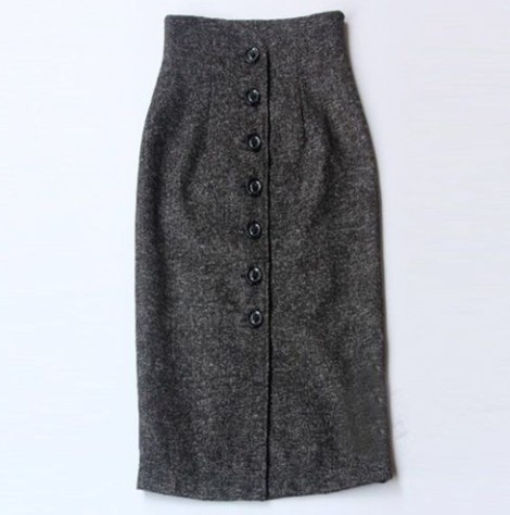 人氣MAX! 復古毛呢高腰包臀修身中長款半身裙-HaloBless