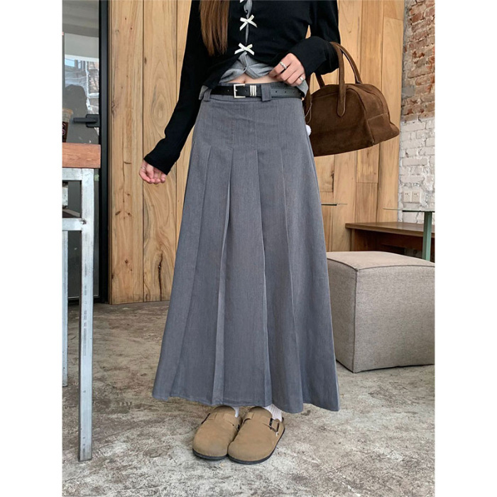 【單件/整套】撞色假兩件V領開衫百褶半身裙兩件套裝-HaloBless