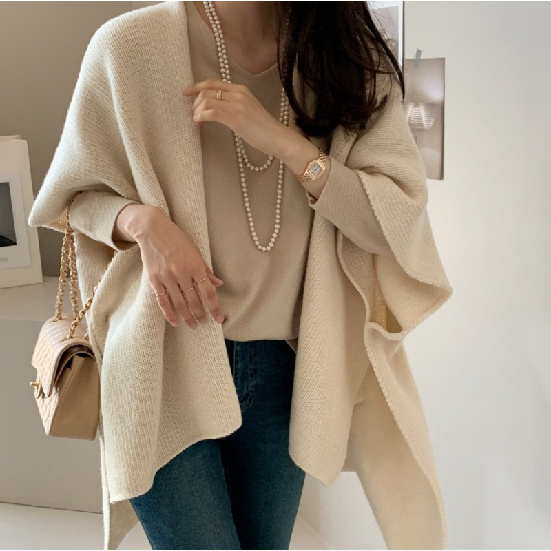 洋氣針織披肩外套休闲温柔氣質斗篷開衫