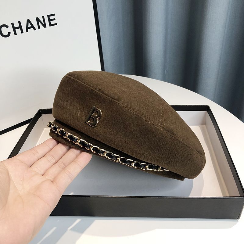 多款英倫復古棕色八角pu皮質貝雷帽子-HaloBless