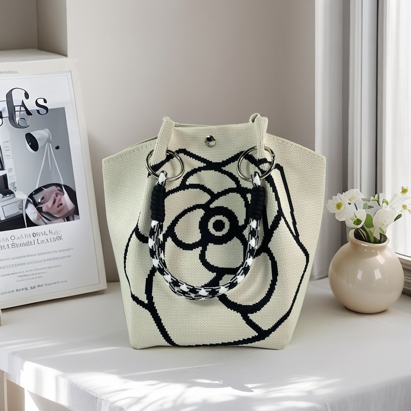 編織單肩包百搭休閒包針織托特包手提包-HaloBless