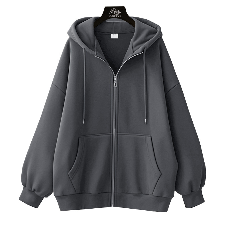 美式刷毛加厚寬鬆運動慵懶風拉鍊連帽外套