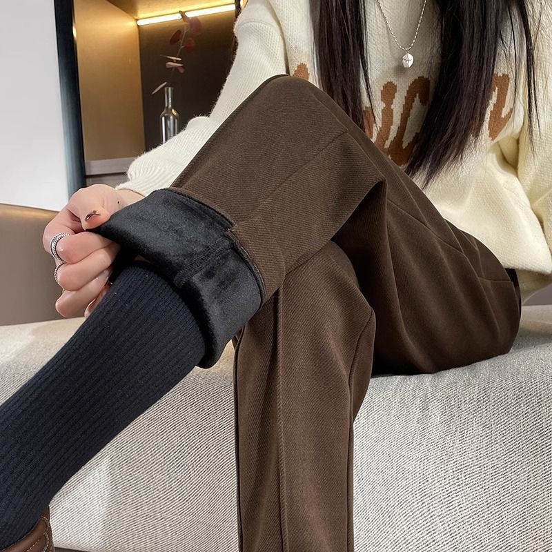 高腰顯瘦寬鬆刷毛加厚毛呢哈倫褲