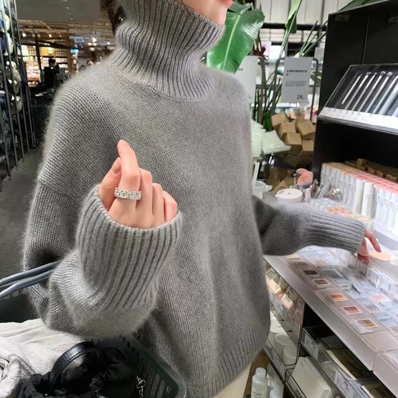韓系慵懶風高領外穿毛衣軟糯針織衫