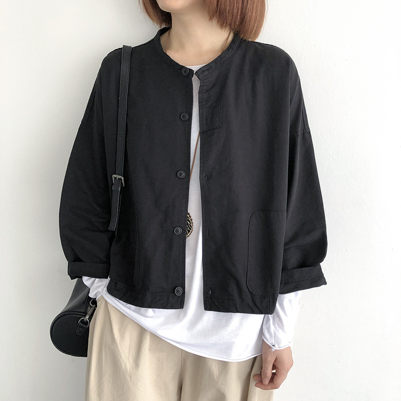 日韓新款寬鬆短版素色百搭休閒夾克-HaloBless