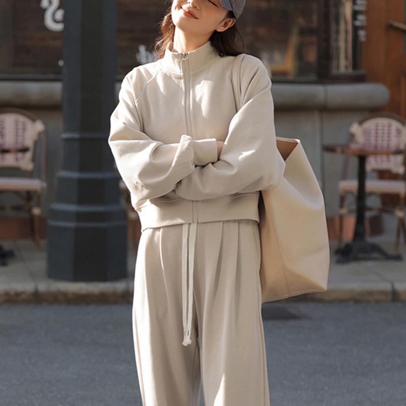 【整賣】休閒運動風拉鏈衛衣外套+時尚長款褲裝兩件套-HaloBless