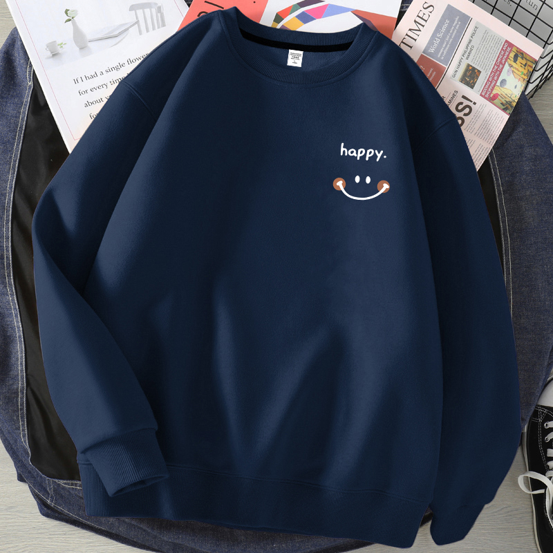 日系簡約印花寬鬆圓領長袖t恤情侶休閒長袖-HaloBless