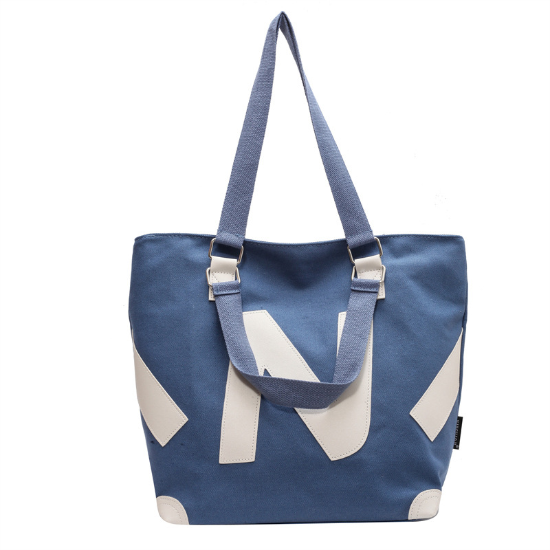 韓版質感厚實雙面壓花字母帆布手提袋-HaloBless