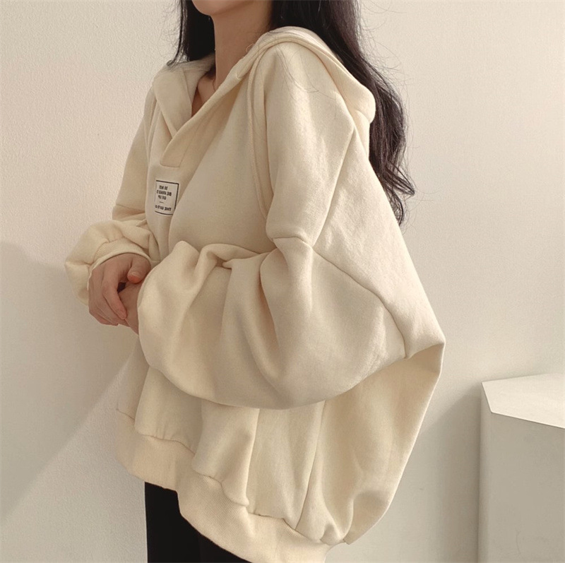 大碼寬鬆V領時尚潮流韓版百搭薄款連帽T