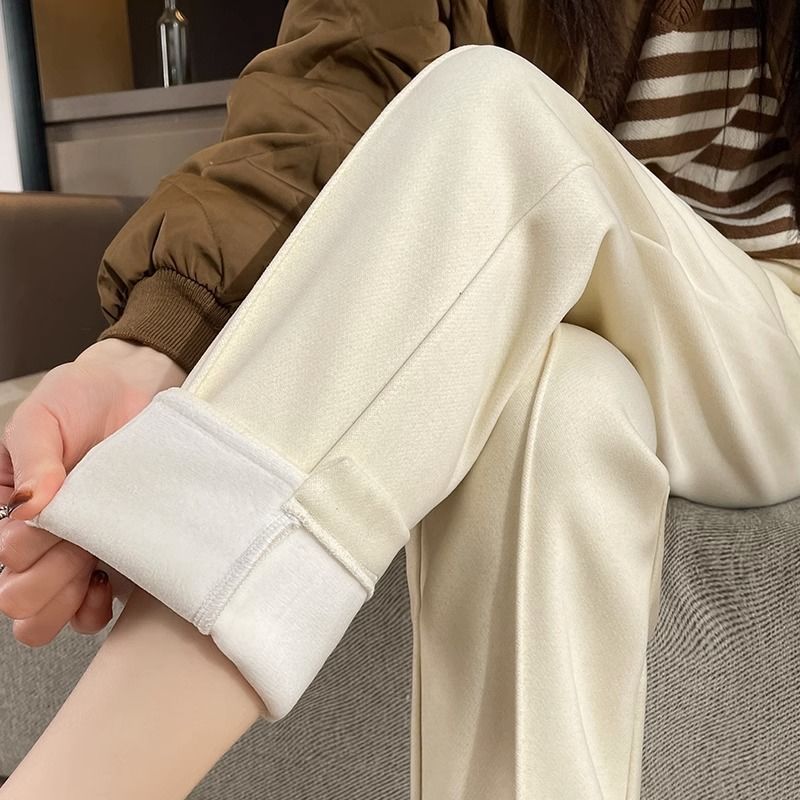 高腰顯瘦寬鬆刷毛加厚毛呢哈倫褲