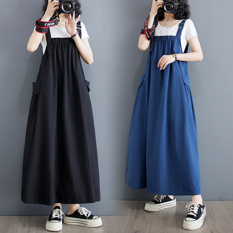 日韓簡約大碼寬鬆顯瘦氣質吊帶洋裝-HaloBless