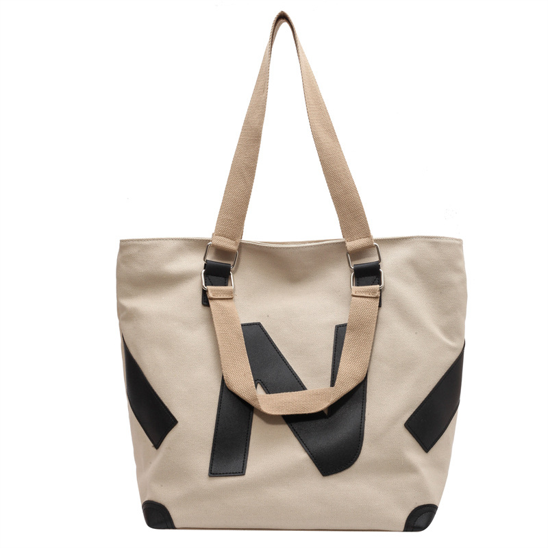 韓版質感厚實雙面壓花字母帆布手提袋-HaloBless