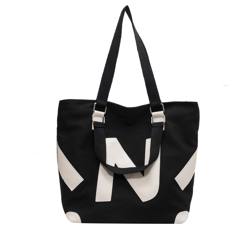 韓版質感厚實雙面壓花字母帆布手提袋-HaloBless