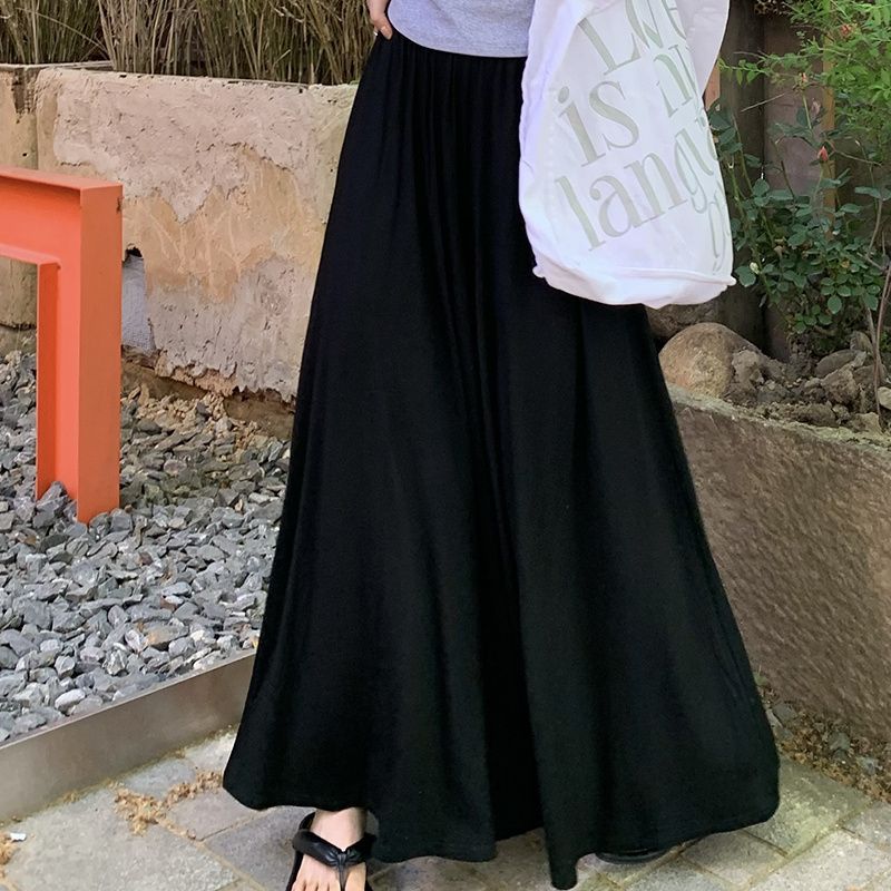 托腹冰絲莫代爾外穿薄款寬鬆加長裙褲-HaloBless