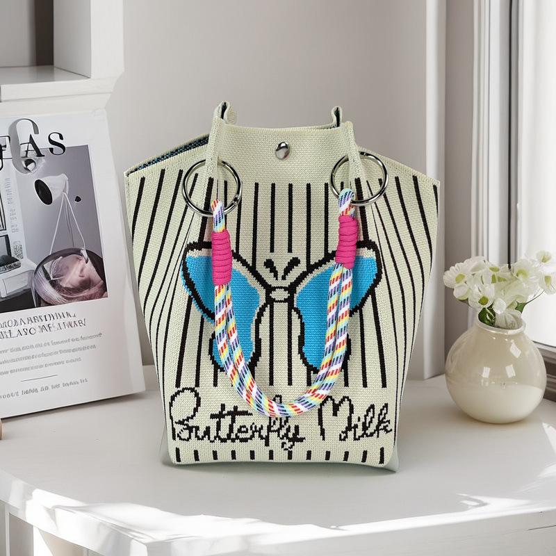 編織單肩包百搭休閒包針織托特包手提包-HaloBless