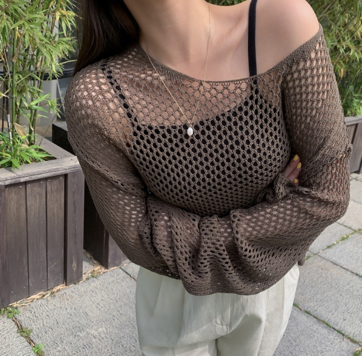 鏤空針織網衫薄款防曬罩衫長袖-HaloBless