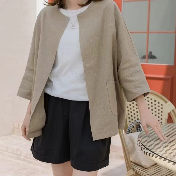 氣質優雅簡約寬松舒適七分袖薄款短外套-HaloBless
