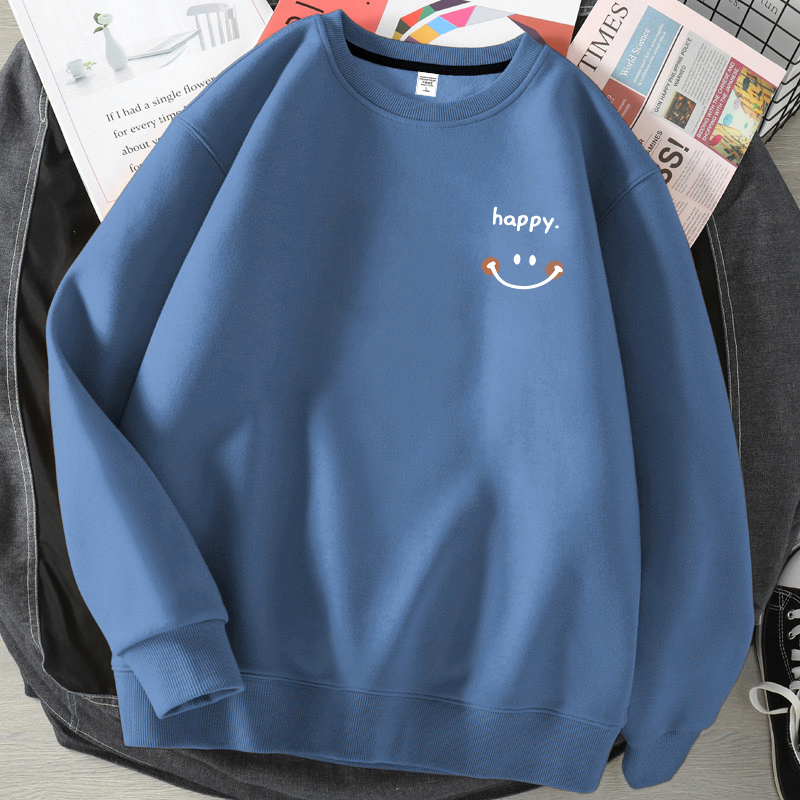 日系簡約印花寬鬆圓領長袖t恤情侶休閒長袖-HaloBless