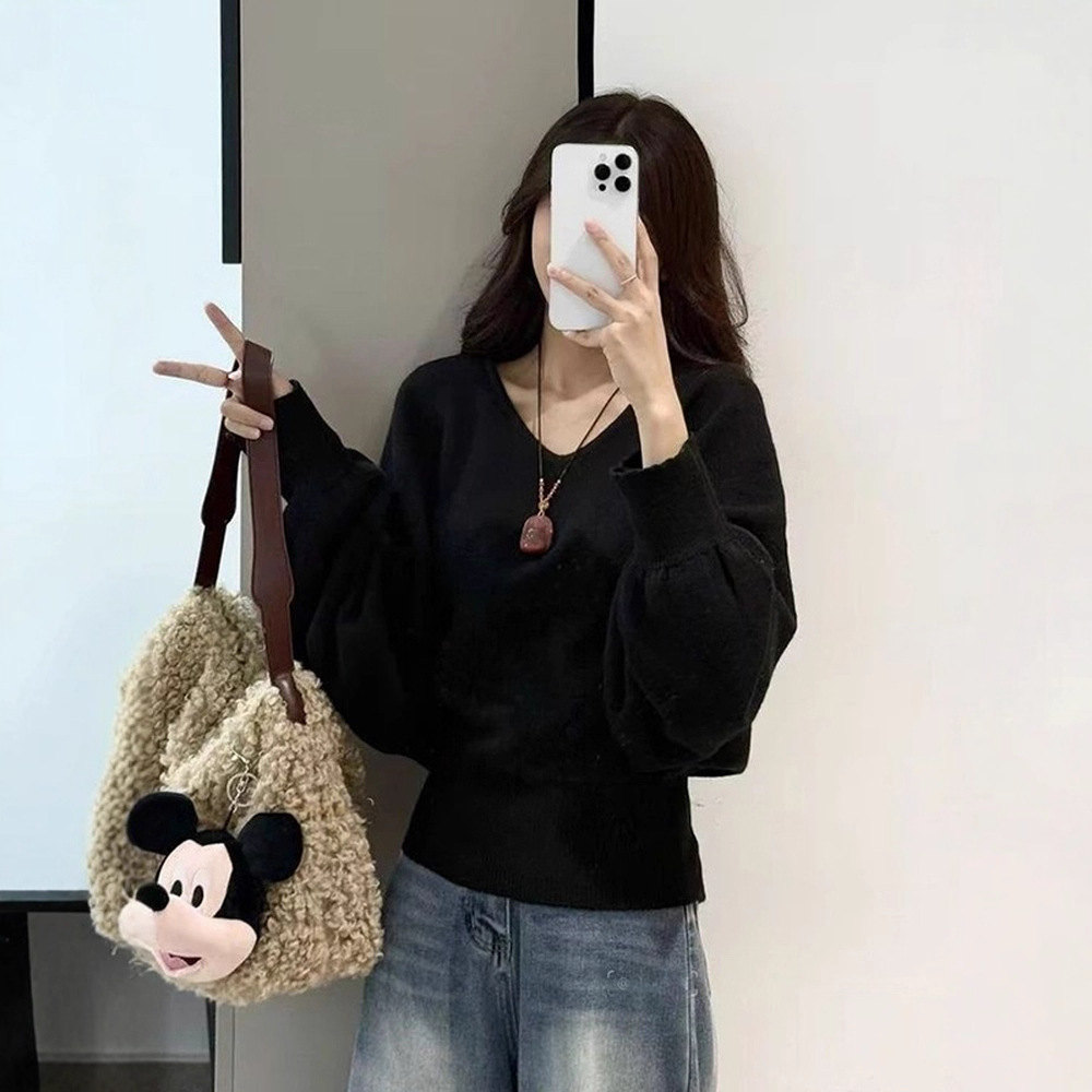 氣質時尚v領蝙蝠袖收腰顯瘦針織毛衣