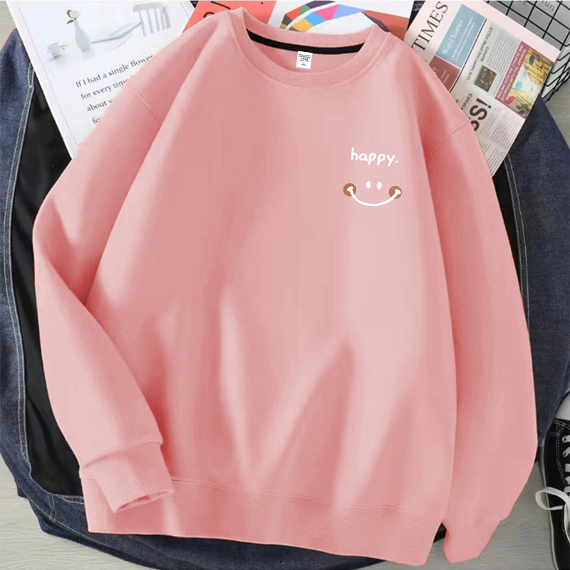 日系簡約印花寬鬆圓領長袖t恤情侶休閒長袖-HaloBless