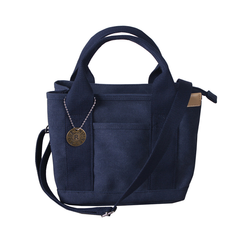 日系風帆布拉鍊單肩款手提帆布袋-HaloBless