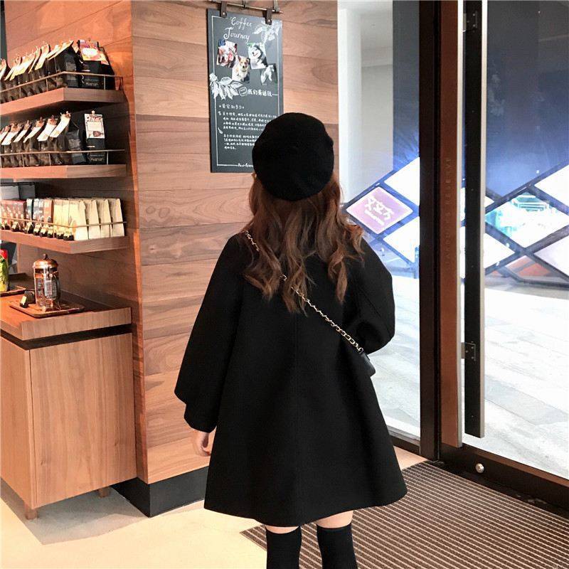 韓版寬鬆百搭中長款毛呢外套