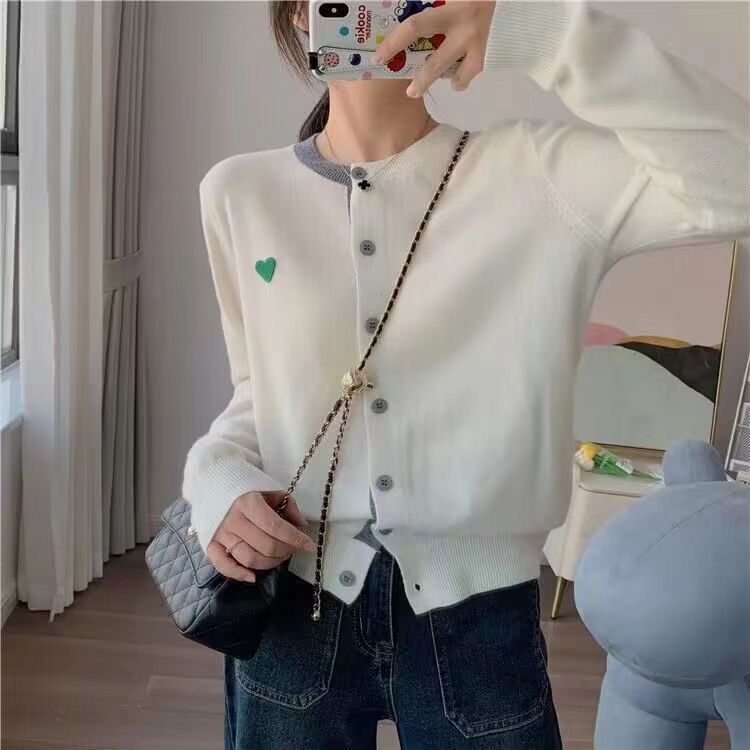 韓版貼布寬鬆溫柔風針織外套開衫