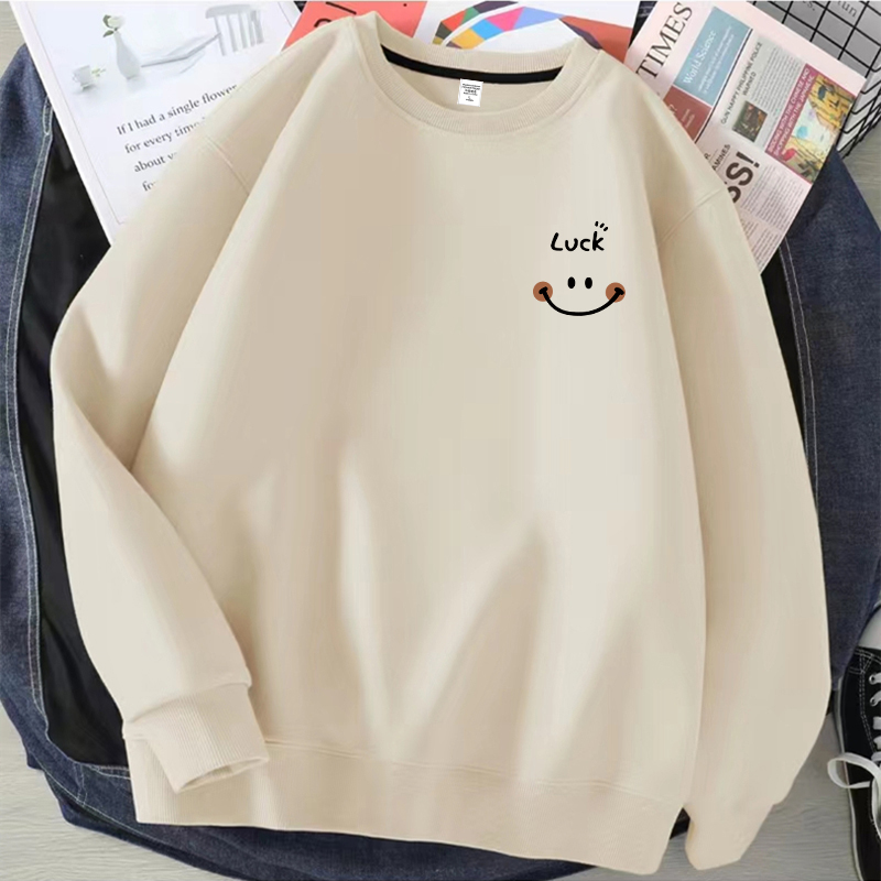 日系簡約印花寬鬆圓領長袖t恤情侶休閒長袖-HaloBless