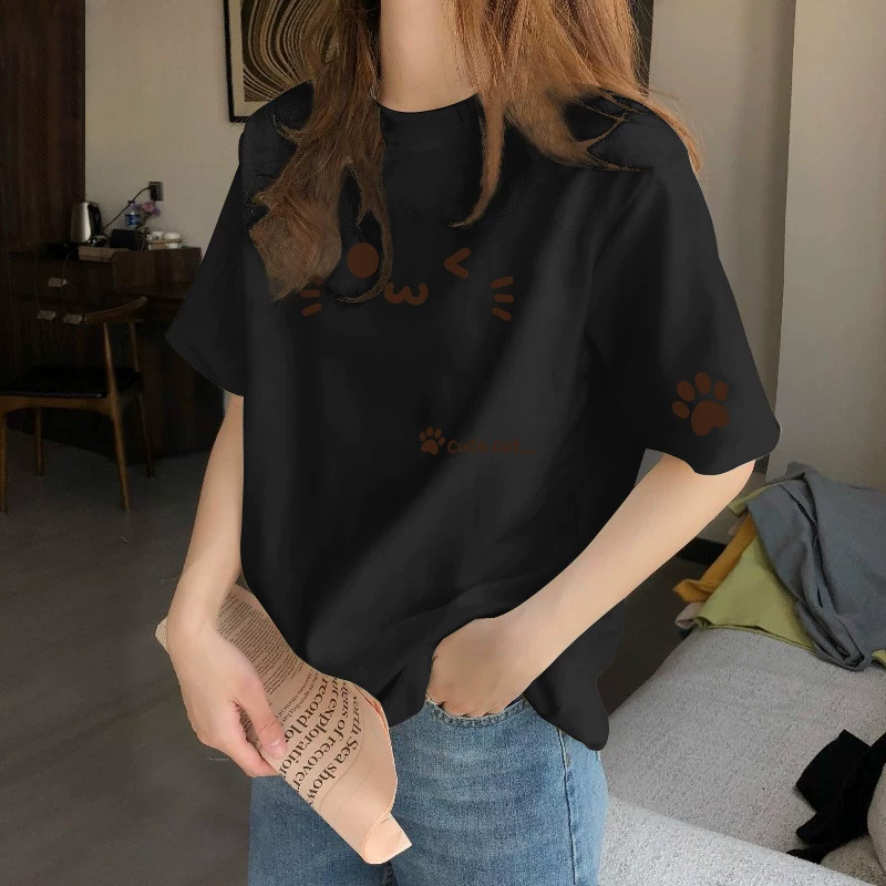 純棉多色透氣寬鬆設計感印花短袖T恤