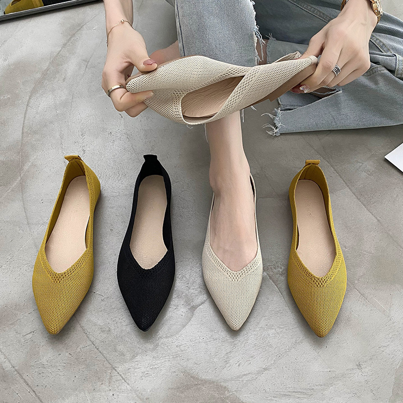 時尚透氣平底豆豆鞋淺口一腳蹬懶人尖頭單鞋-HaloBless