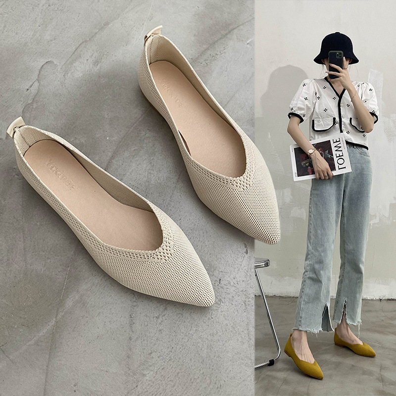 時尚透氣平底豆豆鞋淺口一腳蹬懶人尖頭單鞋-HaloBless