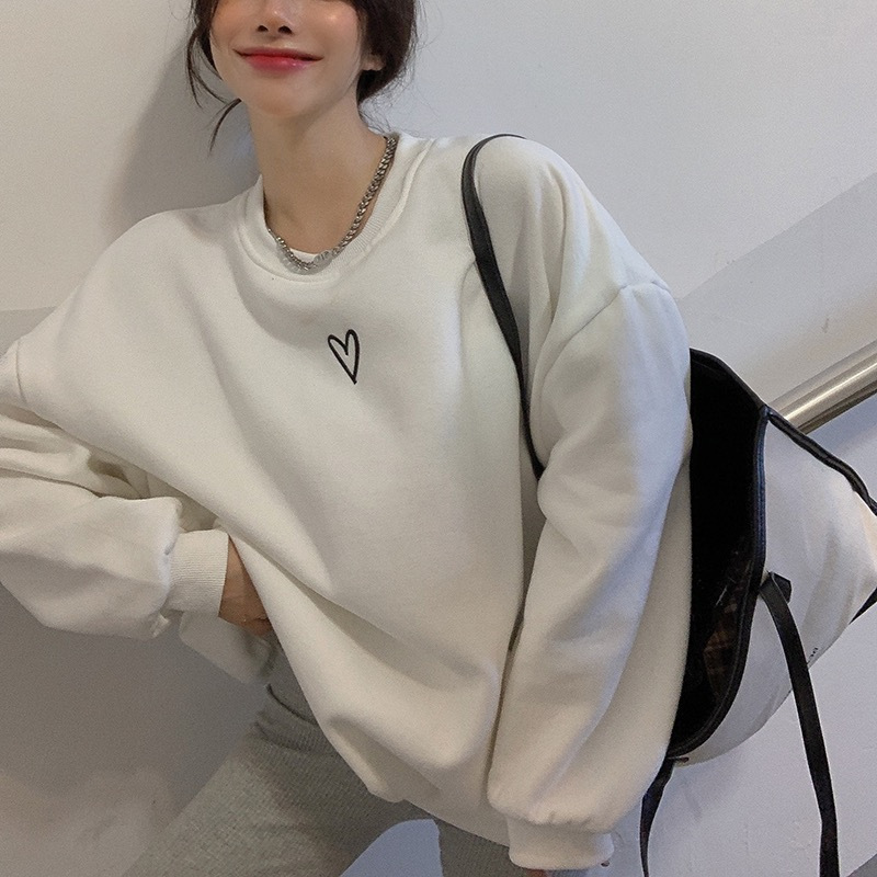 簡約風oversize薄款百搭休閒印花長袖衛衣-HaloBless