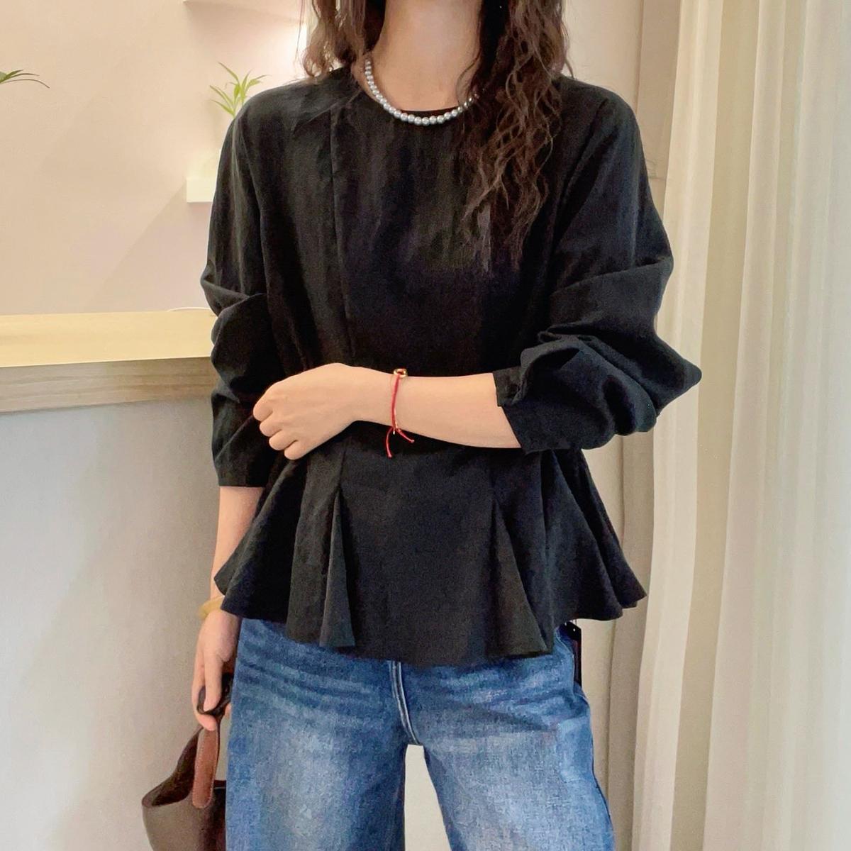 時尚寬鬆百搭短版荷葉邊收腰純棉襯衫