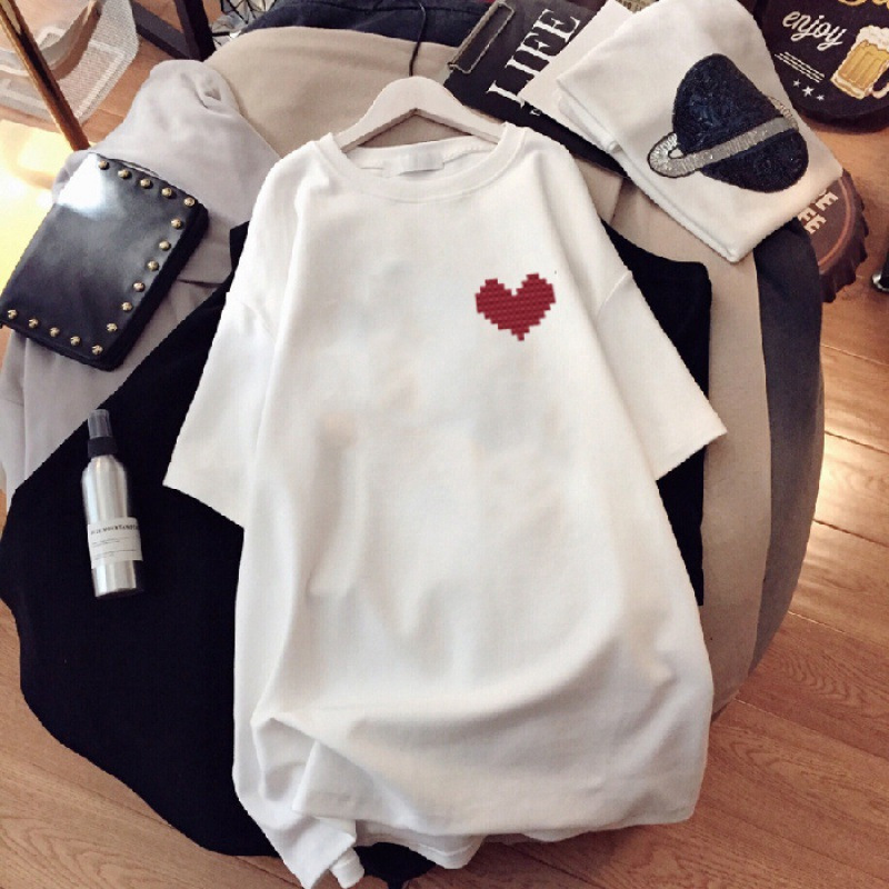 休閒百搭ins潮流印花寬鬆中長款短袖T恤