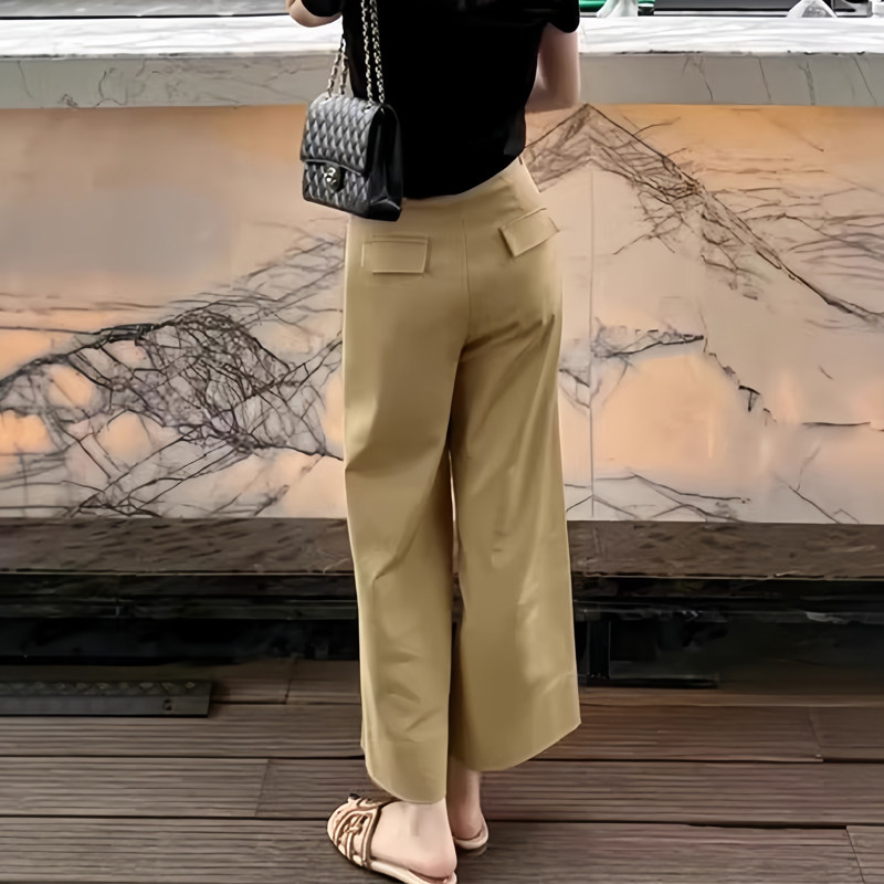 時尚百搭顯瘦九分高腰直筒闊腿褲