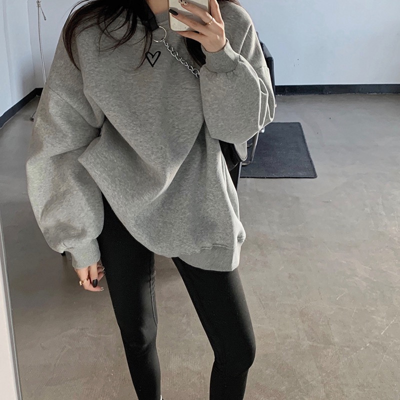 簡約風oversize薄款百搭休閒印花長袖衛衣-HaloBless