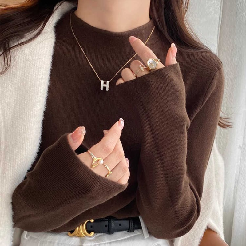 時尚半高領內搭針織螺紋打底衫