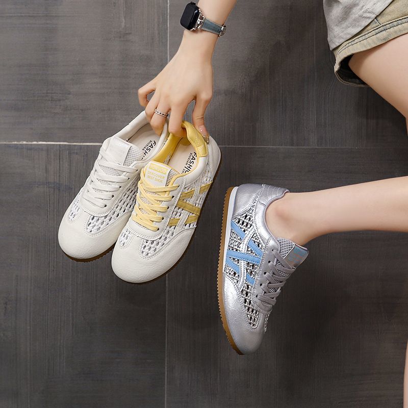 透氣網面阿甘鞋鏤空編織運動休閒小白鞋-HaloBless