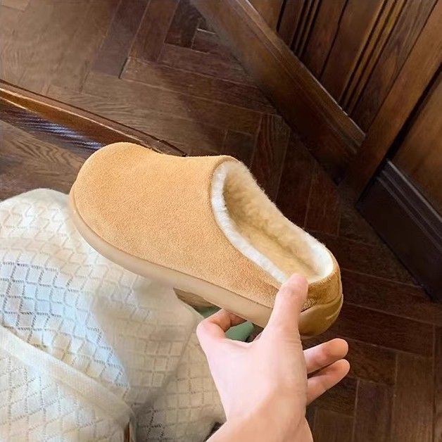 皮毛一體外穿厚底刷毛包頭勃肯鞋