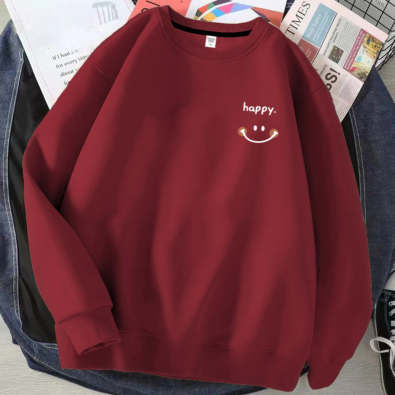 日系簡約印花寬鬆圓領長袖t恤情侶休閒長袖-HaloBless