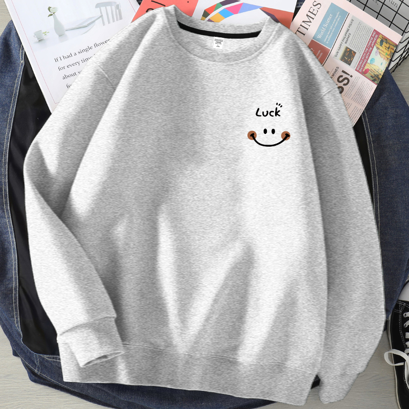 日系簡約印花寬鬆圓領長袖t恤情侶休閒長袖-HaloBless